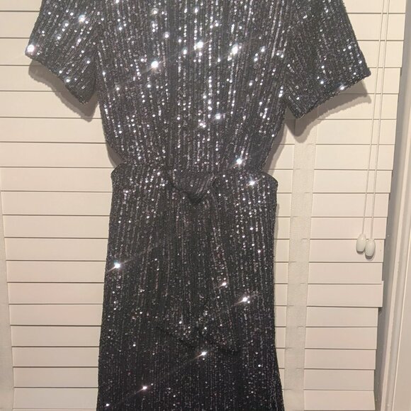 C/MEO Black/Silver Sequin Midi Formal Dress/ SMALL - Picture 4 of 4